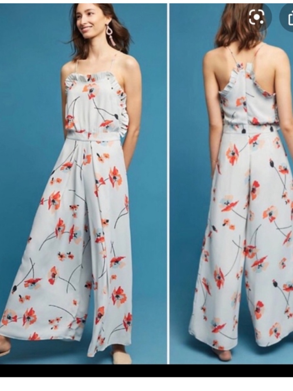 Anthropologie- Paper Crown poppy ruffle floral wide leg jumpsuit